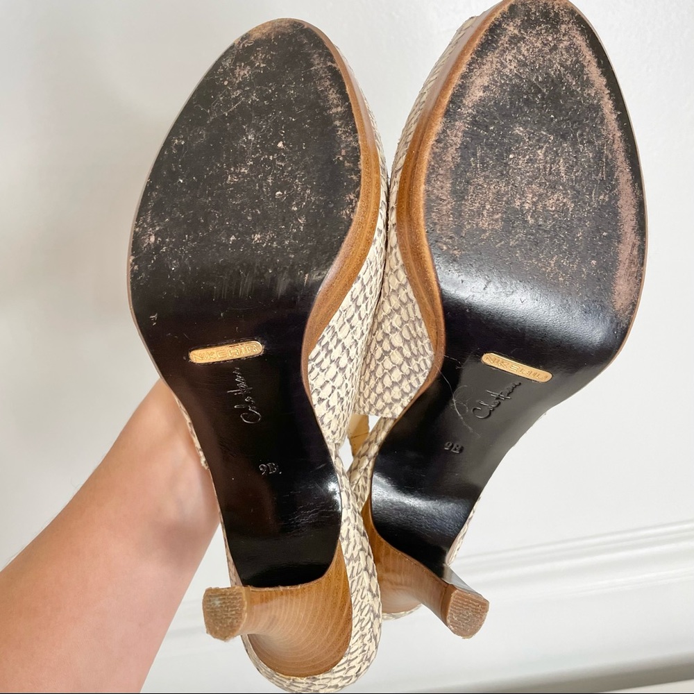 Cole Haan Nike Air Open Toe Cream Snakeskin Slingback Platform Heels 9 - Picture 12 of 12